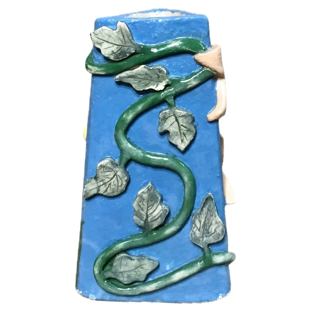 Vintage Pottery Sunflower Butterfly Vine Vase Whimsical Twee Quirky Fairy Core